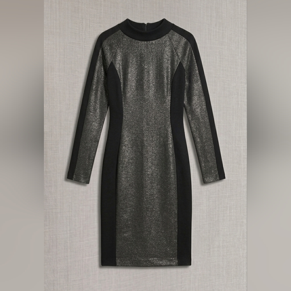 BCBGMaxAzria Slimming Illusion Long-Sleeve Ponte Sheath Dress